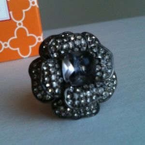 Adjustable band Stella & Dot Belle Fleur Black & Silver Ring